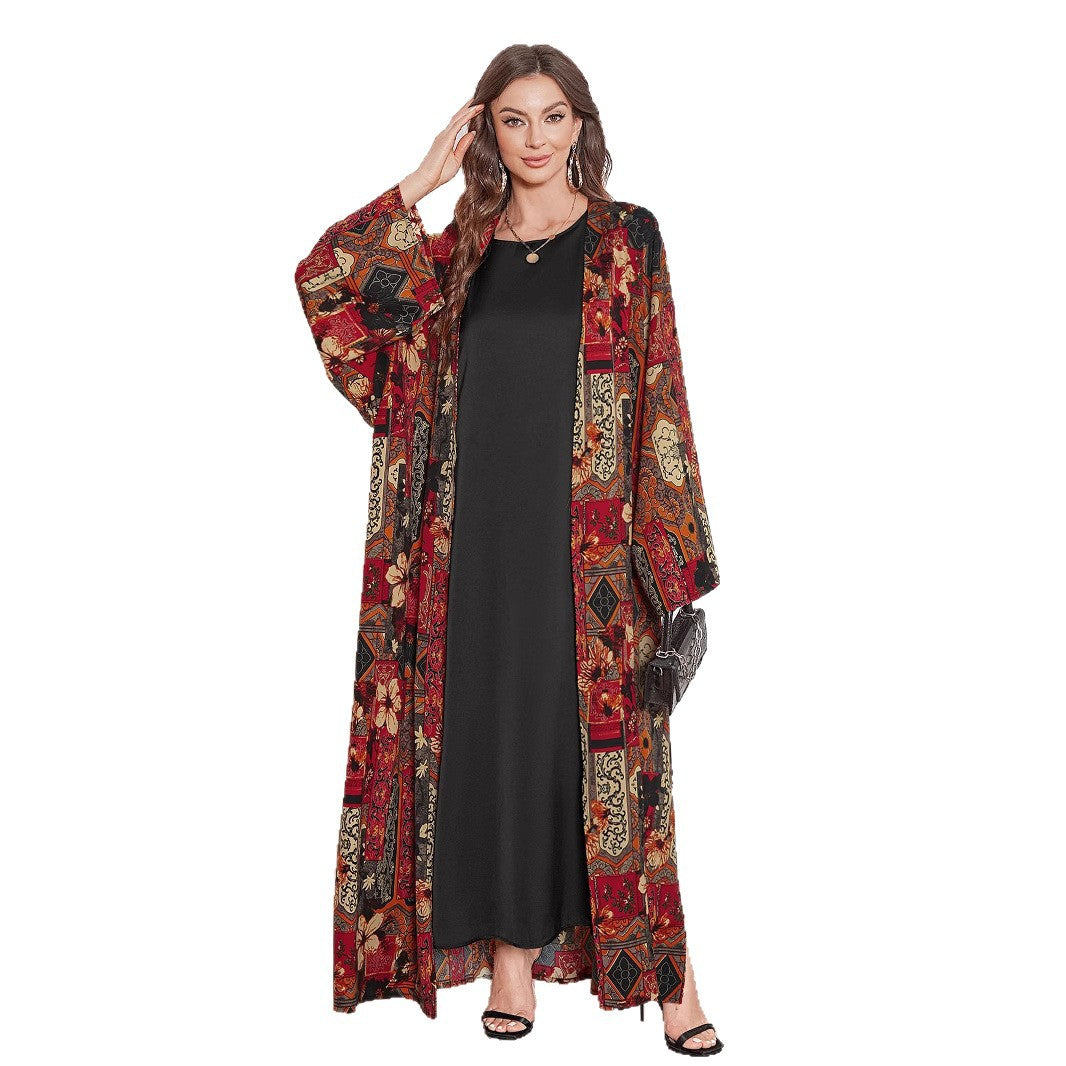 Robe châle du Moyen-Orient, style arabe, manches tombantes, imprimée