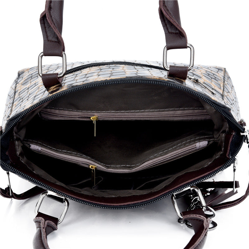 Tassel Portable Snakeskin Pattern Mother Bag Set with Handbag, Crossbody, and Wallet