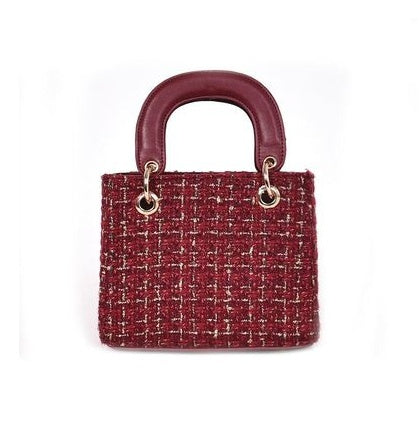 Lingge Plaid Woolen Small Square Shoulder Messenger Bag