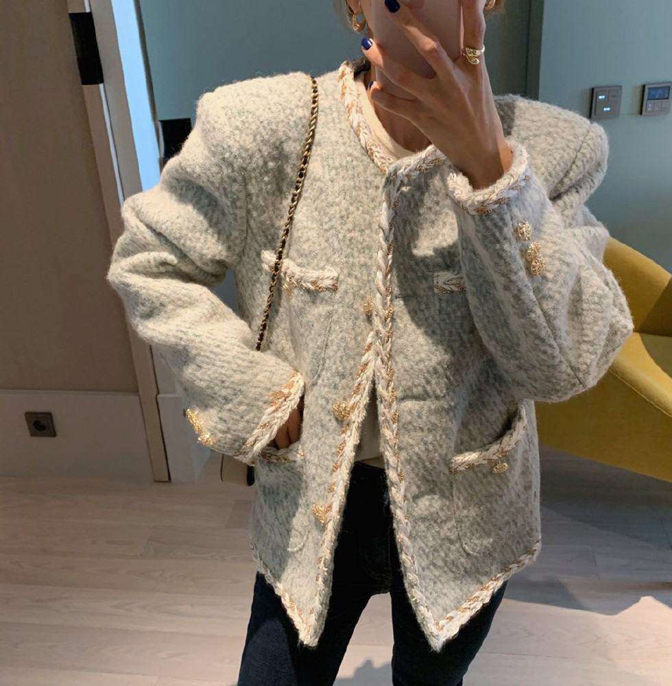 Women's Autumn Retro Wool Single-Breasted Loose Short Coat in Green, Black & Apricot