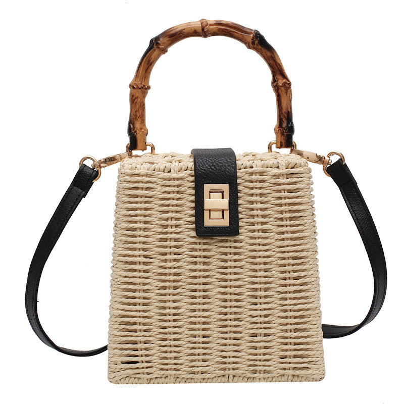 Sac de plage bandoulière tressé asymétrique pour femme 16x16.5x10cm