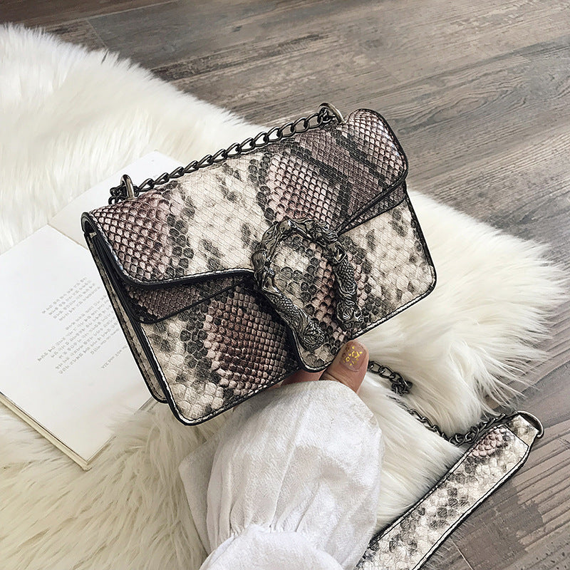 Snake Print Chain Small Square Shoulder Bag