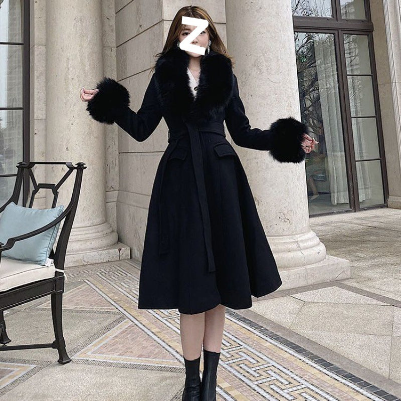 Manteau en Laine Mi-Long Femme Automne Hiver Coupe Slim Ample Évasé