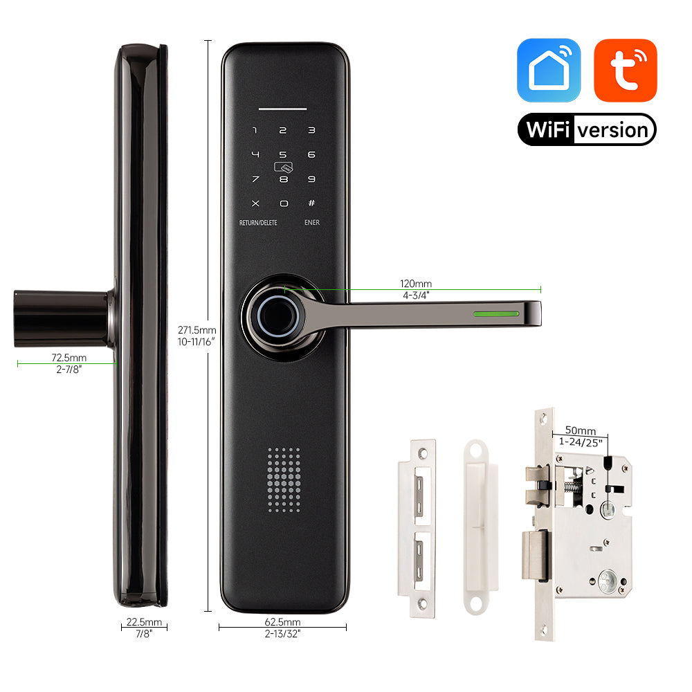 Smart Aluminum Door Lock with NFC, Fingerprint & Card Access – Keyless for Glass & Wood Doors