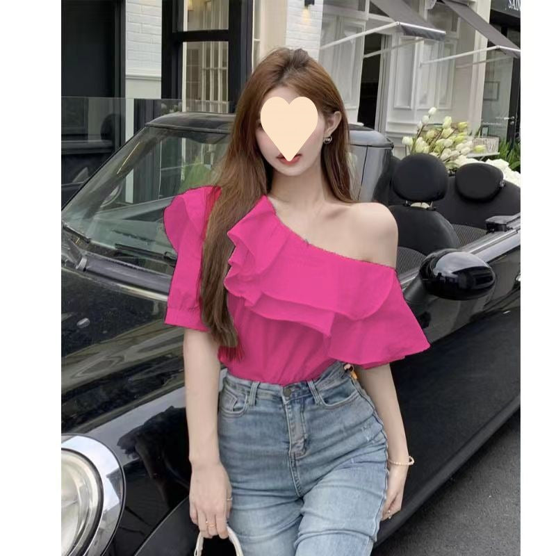 Women's Elegant Chiffon Top Short Sleeve Solid Colors S-2XL