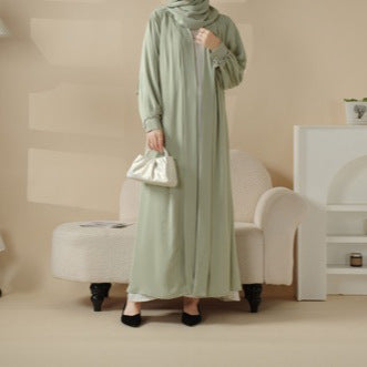 Manteau en satin du Moyen-Orient, jupe à poignets en diamant, robe