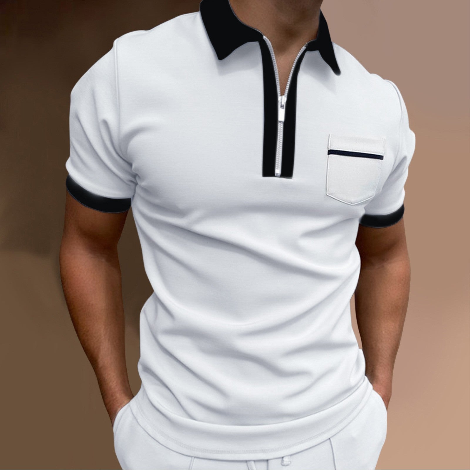 Slim Fit Men's Long Sleeve T-Shirt with Pocket and Zipper Detail
