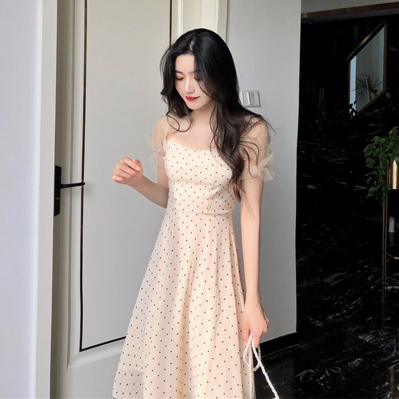 Polka-Dot Mesh Dress Polyester Fiber
