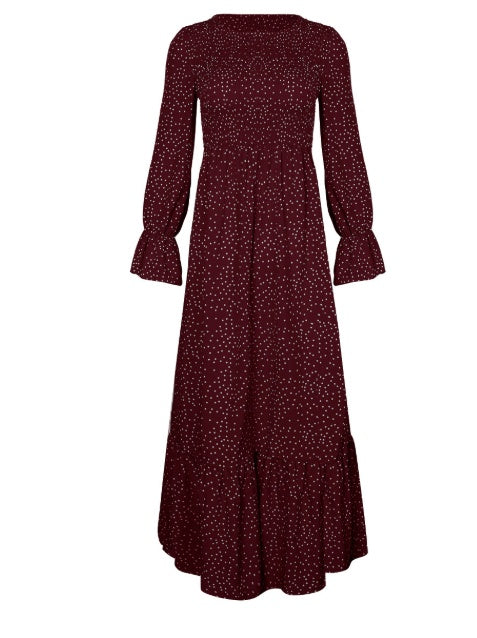 Polka Dot Long Sleeve Cotton Blend Dress in Multiple Colors