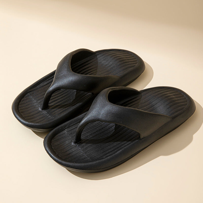 Solid Color Striped Texture Flip-Flops Slippers For Women Men