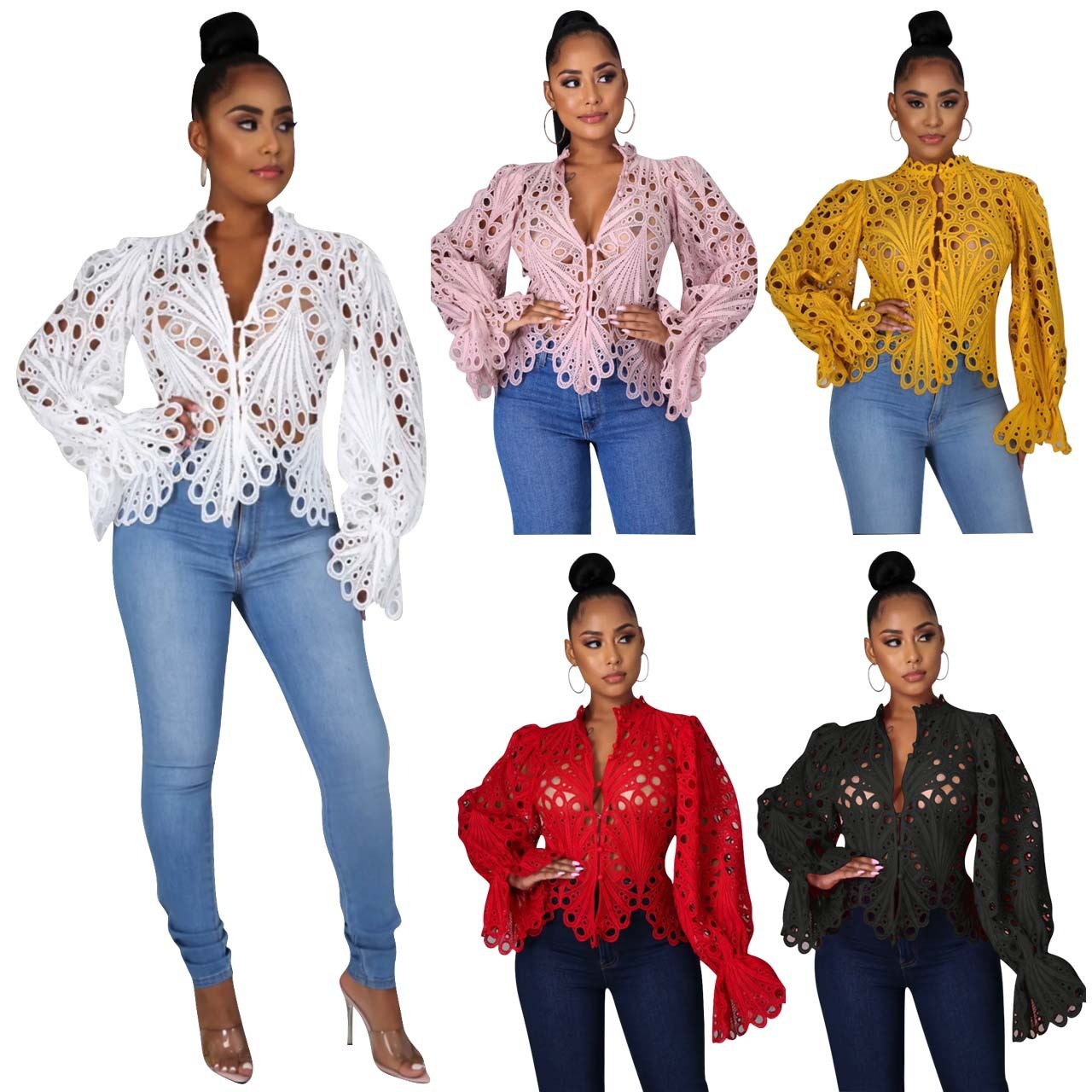 Wish Hole Breathable Trumpet Sleeve Nightclub Women's Top