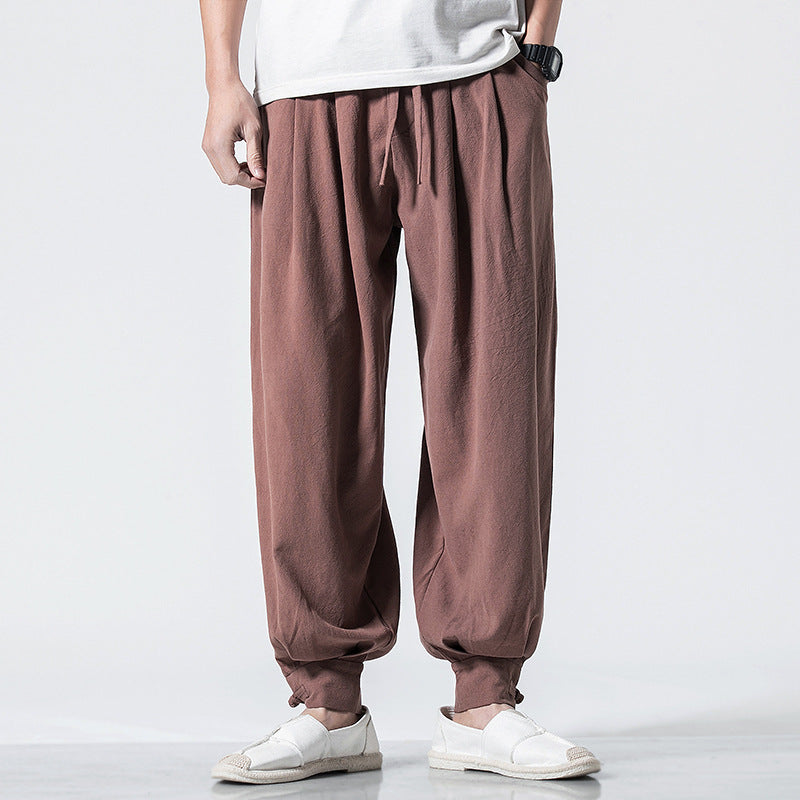 Pantalon sarouel ample décontracté en coton et lin