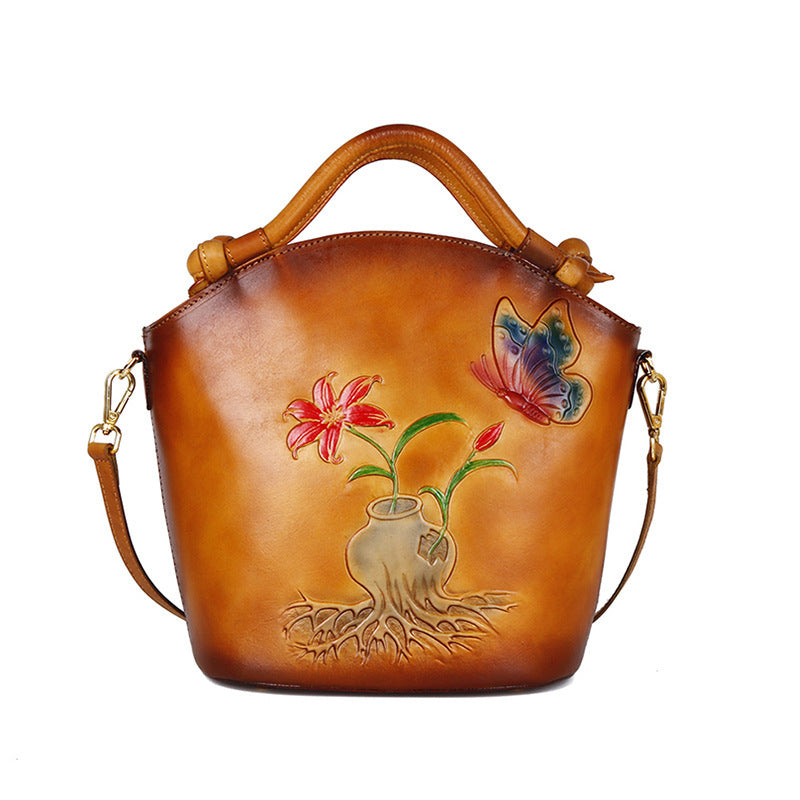 Hand painted one shoulder straddle Bucket Bag