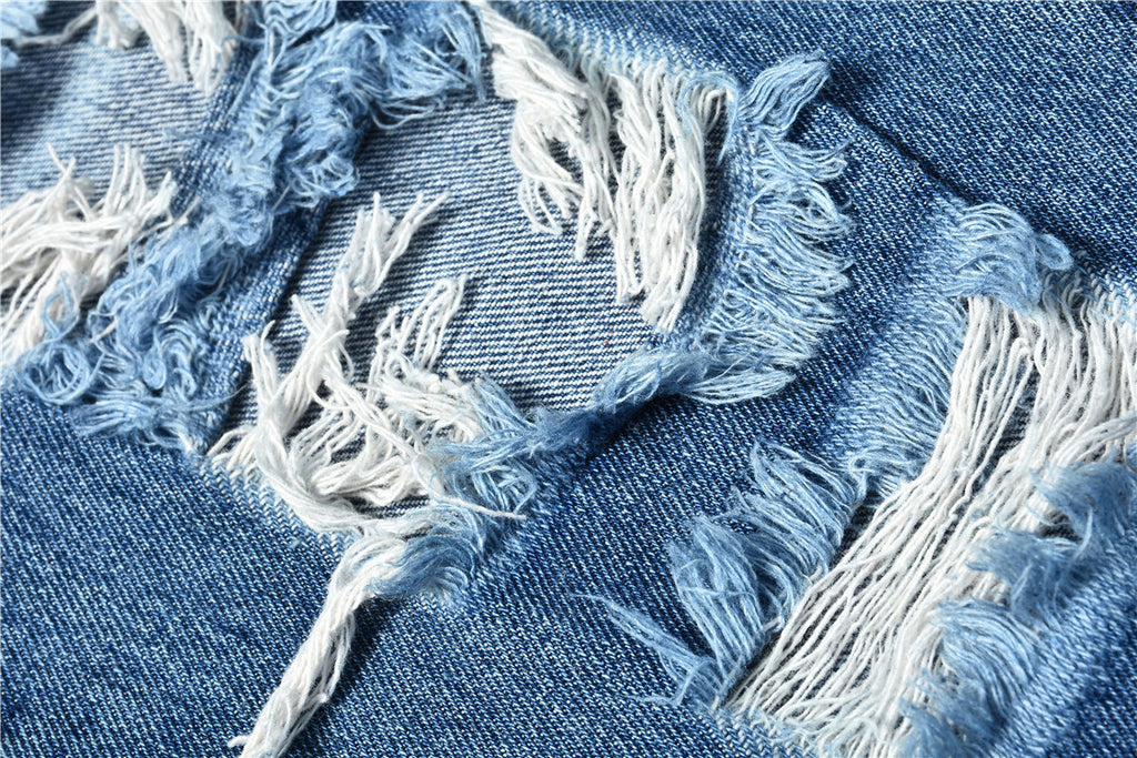 Jean denim bleu déchiré pour femme, taille mi-haute, pantalon crayon usé