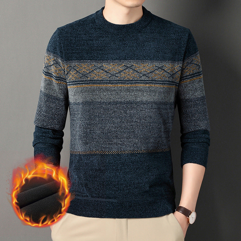 Pull en jacquard chaud et épais en velours chenille rembourré pour hommes d'âge moyen