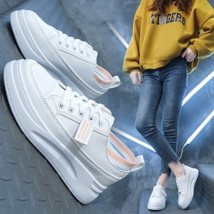 Women’s Casual White Sports Shoes with Cross Straps, Low Heel, Sizes 35-40