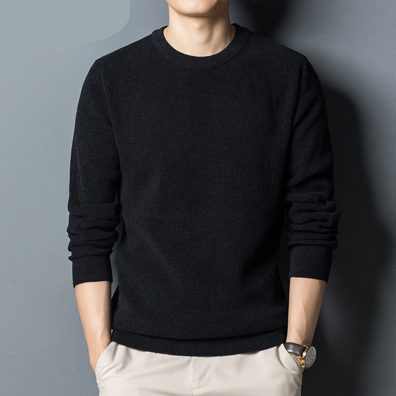 Thick Sweater Middle Aged Men's T-Shirt With Round Neck