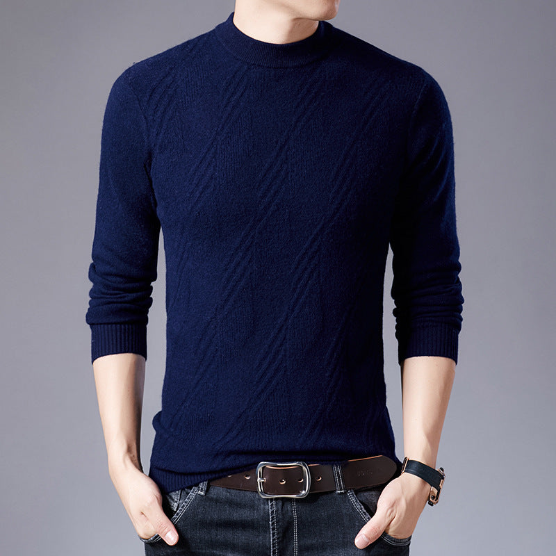 Men's Turtleneck Wool Knit Pullover Solid Color Cardigan