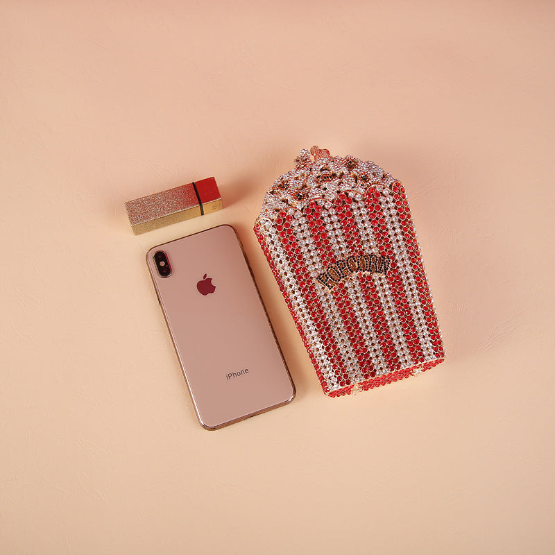 Alloy Diamond Popcorn Bag Small Square Dinner Clutch 20cm