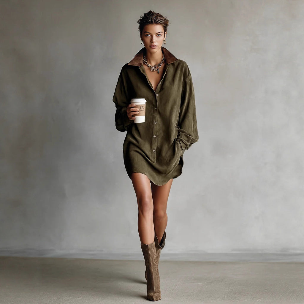 Robe chemise ample style rétro français pour femme