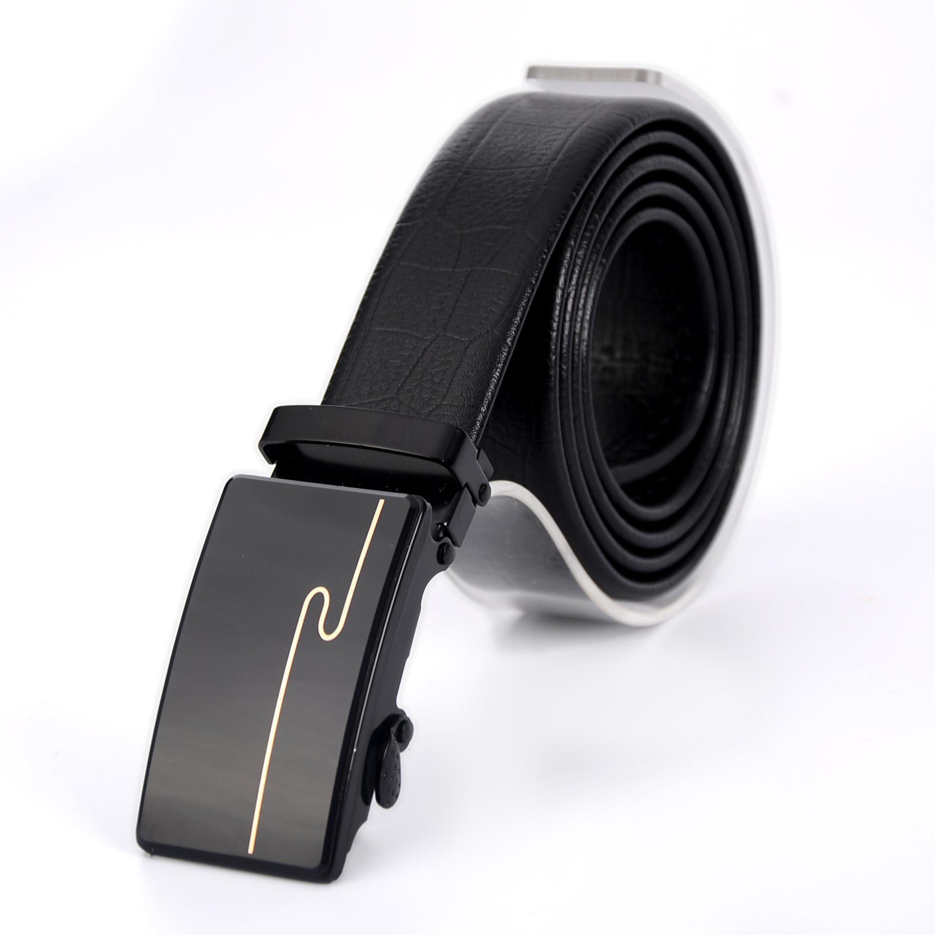 Men's Automatic Buckle Business Casual Belt with Mirror Acrylic Iron Button, 110-130cm, Patent Leather Finish