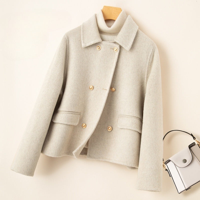 Double-Sided Women's Short Wool Overcoat Small Size