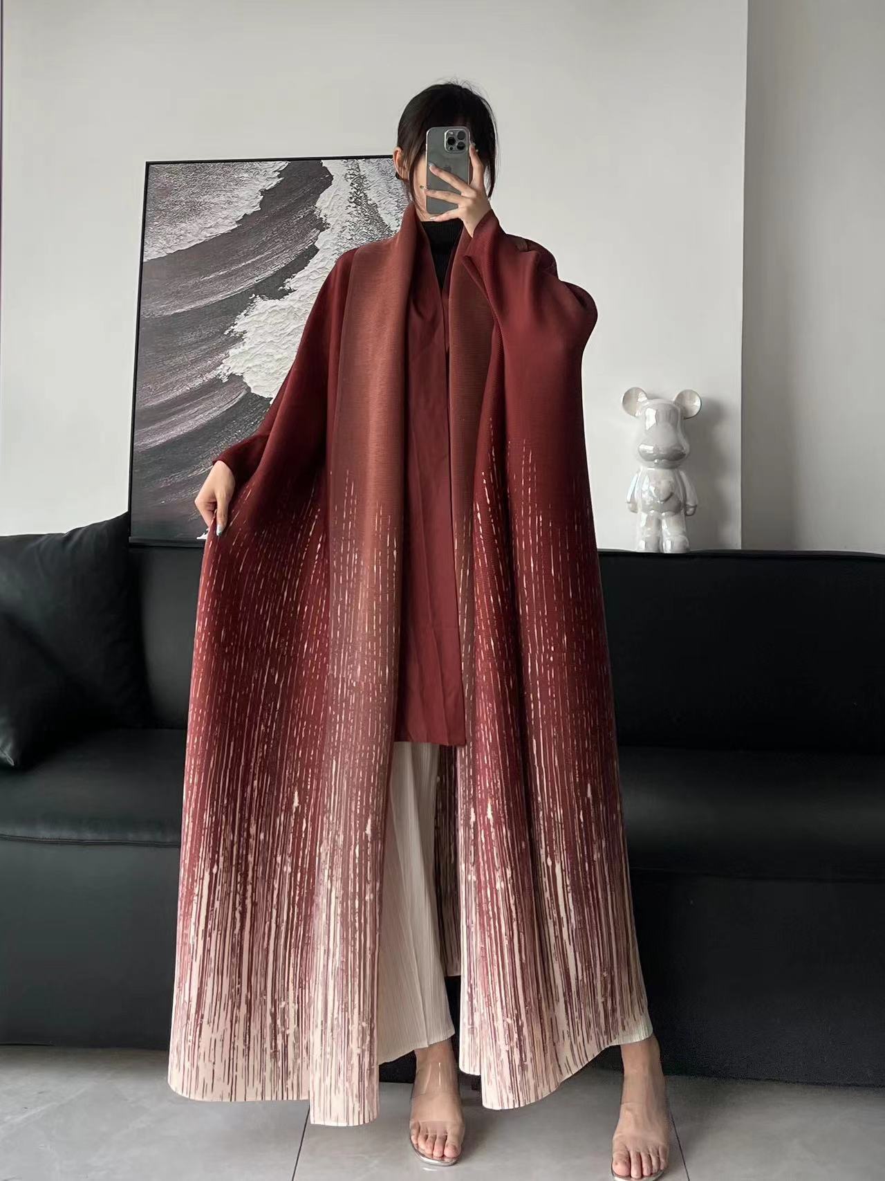 Pleated Print Fashionable All-match Lace-up Loose Arabian Abaya Robe