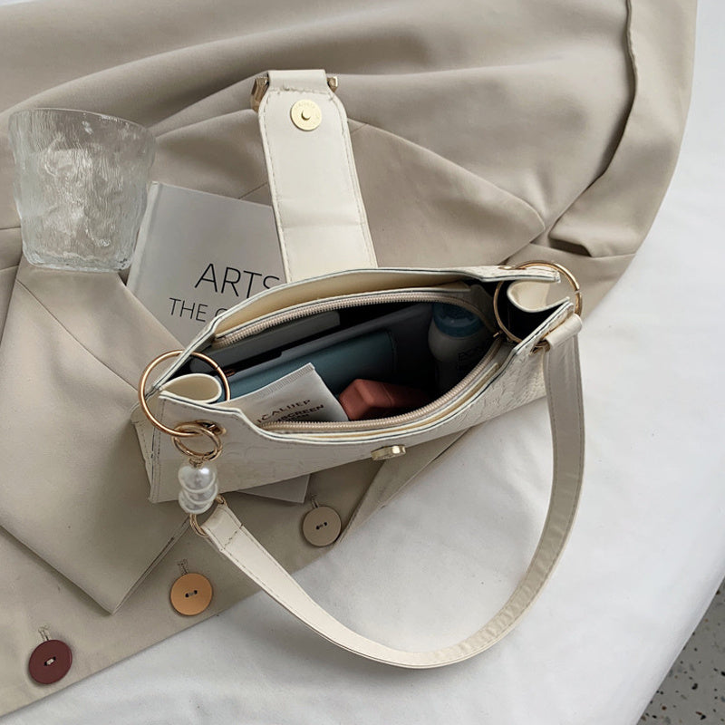 Leisure Pearl PU Zipper Armpit Bag for Women, 28x14x6cm
