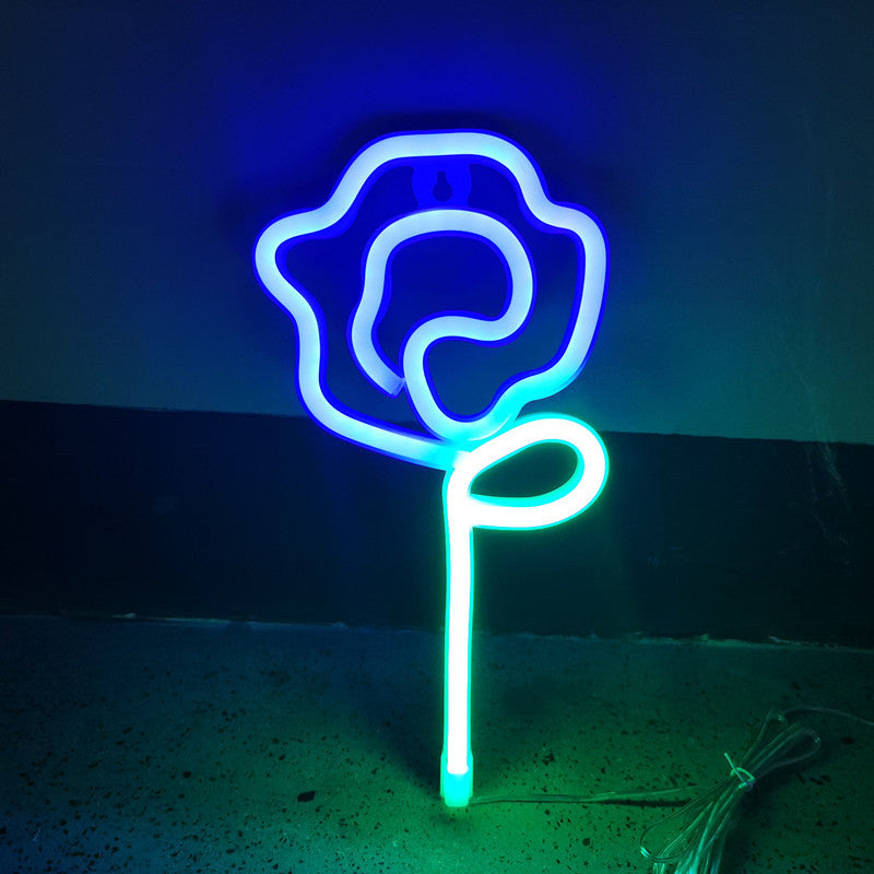 مصابيح نيون LED على شكل وردة لتزيين غرف النوم، تعمل بالبطارية ووصلة USB، مقاس 14x28 سم