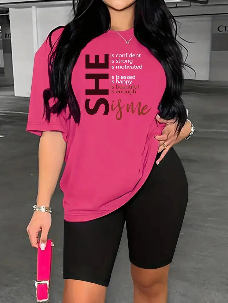 Printed Drop Shoulder Graphic T-Shirt for Women Polyester Top