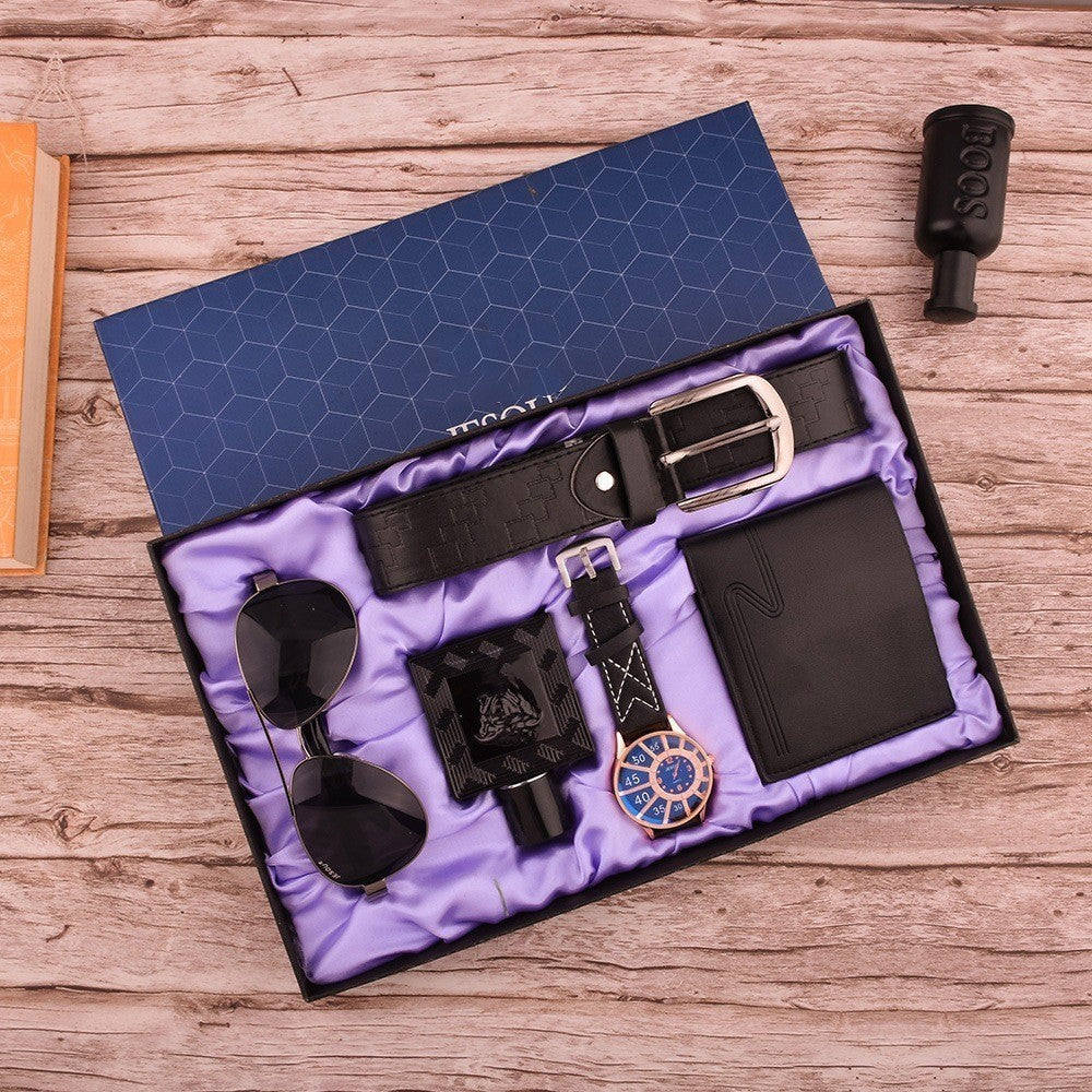 Men's Watch Set with Sunglasses, Wallet, Perfume & Belt Gift Box