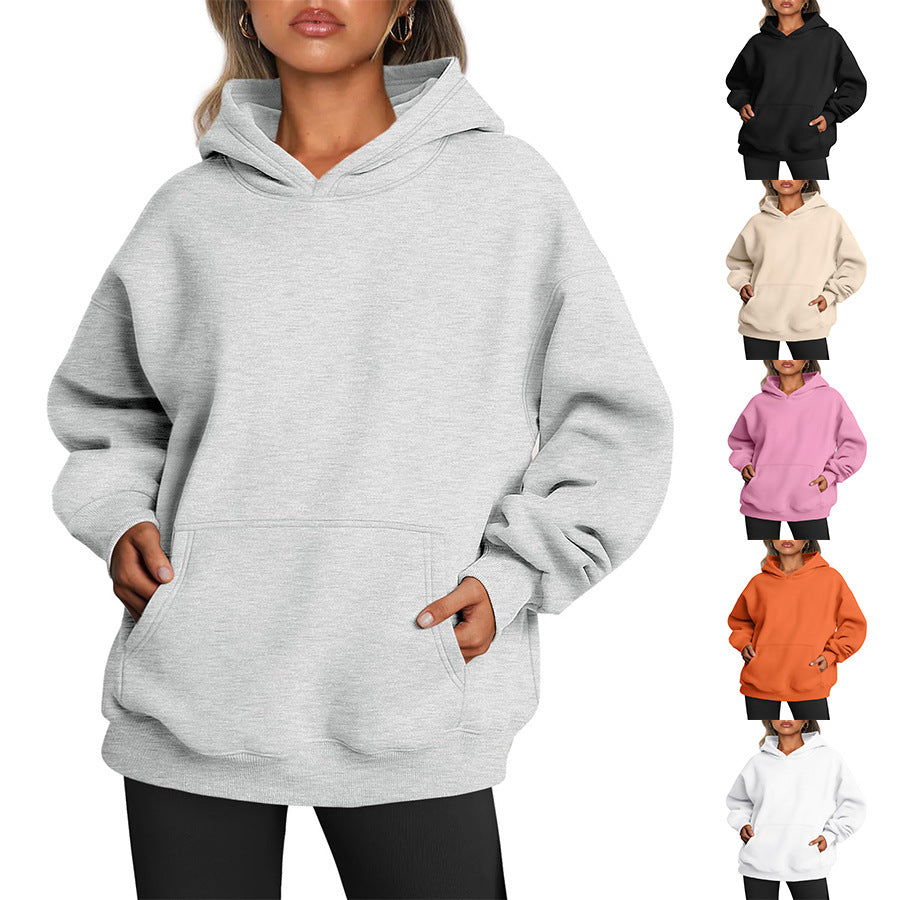 كنزات صوفية بغطاء للرأس كبيرة الحجم للنساء بجيوب وأكمام طويلة، ملابس رياضية شتوية وخريفية