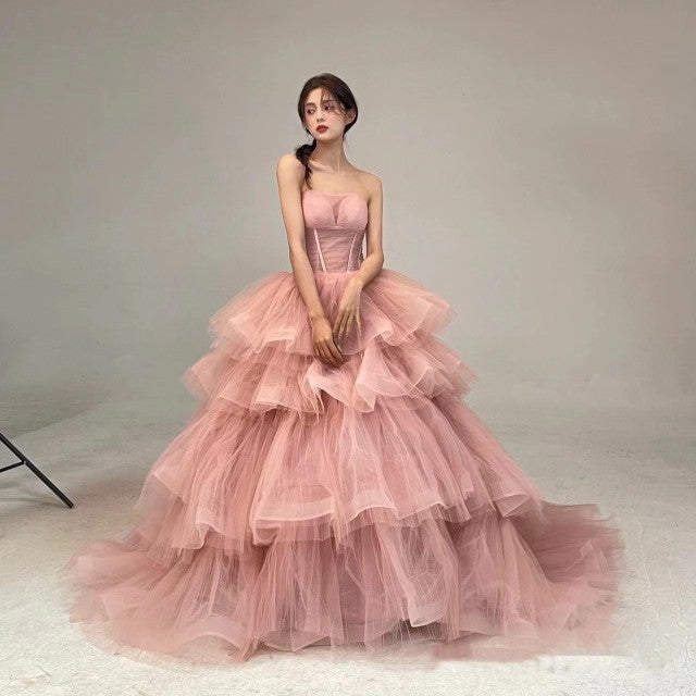 Colorful Pink Yarn Tube Top Tutu Wedding Dress One Size