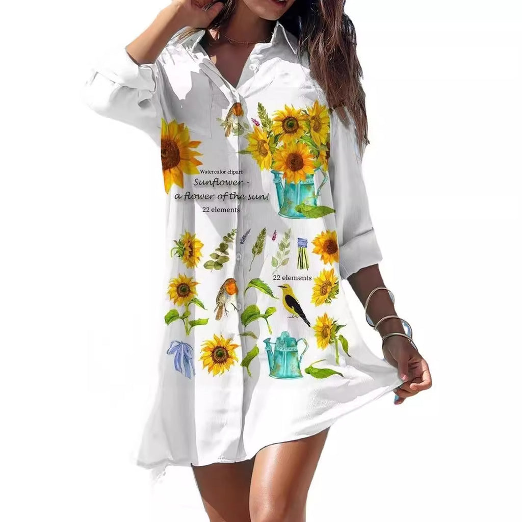Robe chemise de plage imprimée grande taille avec protection solaire pour femme