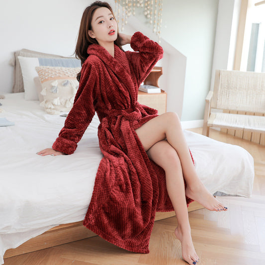 Flannel Pineapple Plaid Thickened Long Nightgown Sexy Couple Coral Velvet Bathrobe