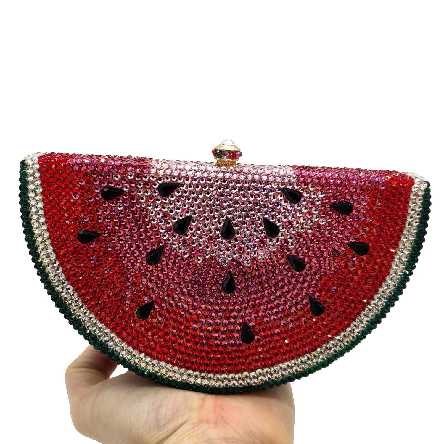 حقيبة سلسلة حجر الراين المعدنية الصغيرة لحفل البطيخ 17x6x10 سم