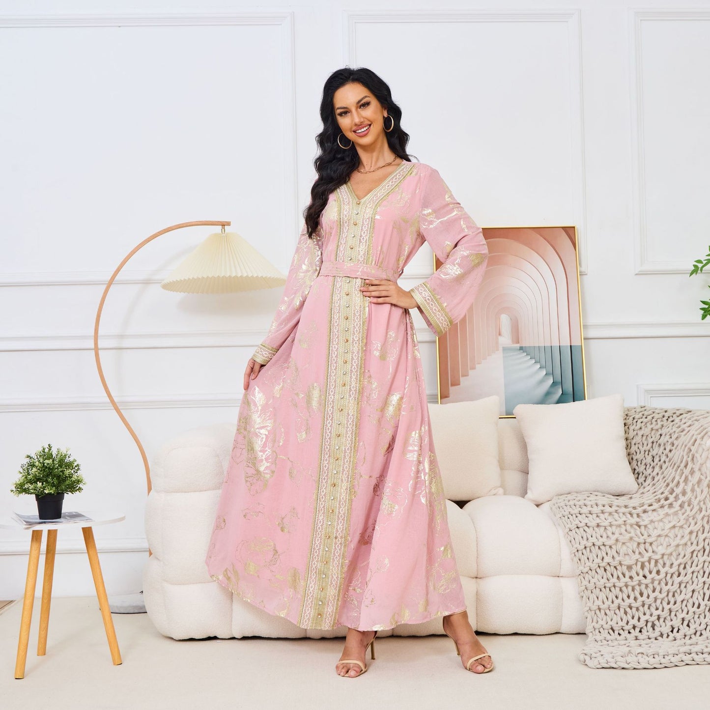 Middle East Women's Dress Pink Bronzing Fashion Party