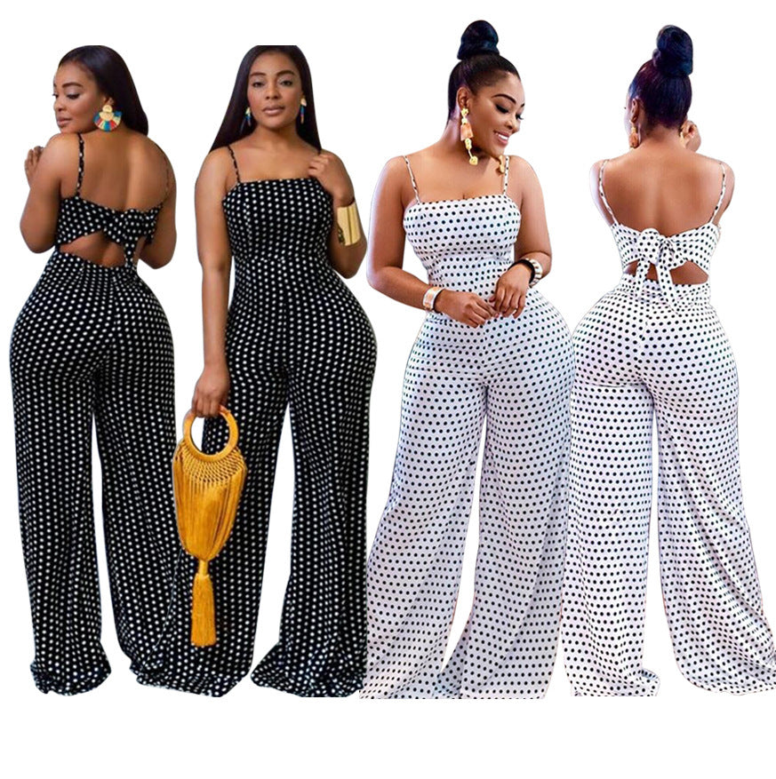 Blotted Print Wrap Chest Loose Jumpsuit Overalls