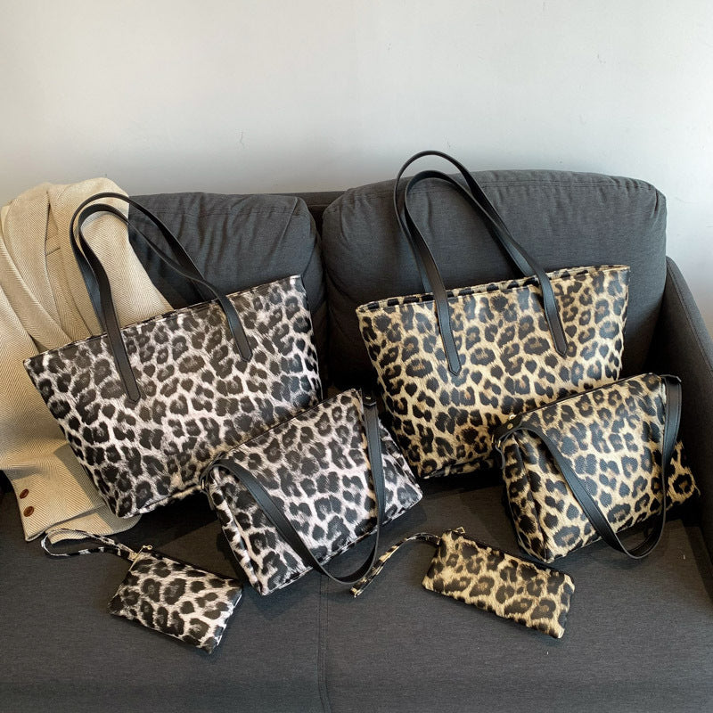 Large Capacity Leopard Print Tote Bag Set - 3 Pieces