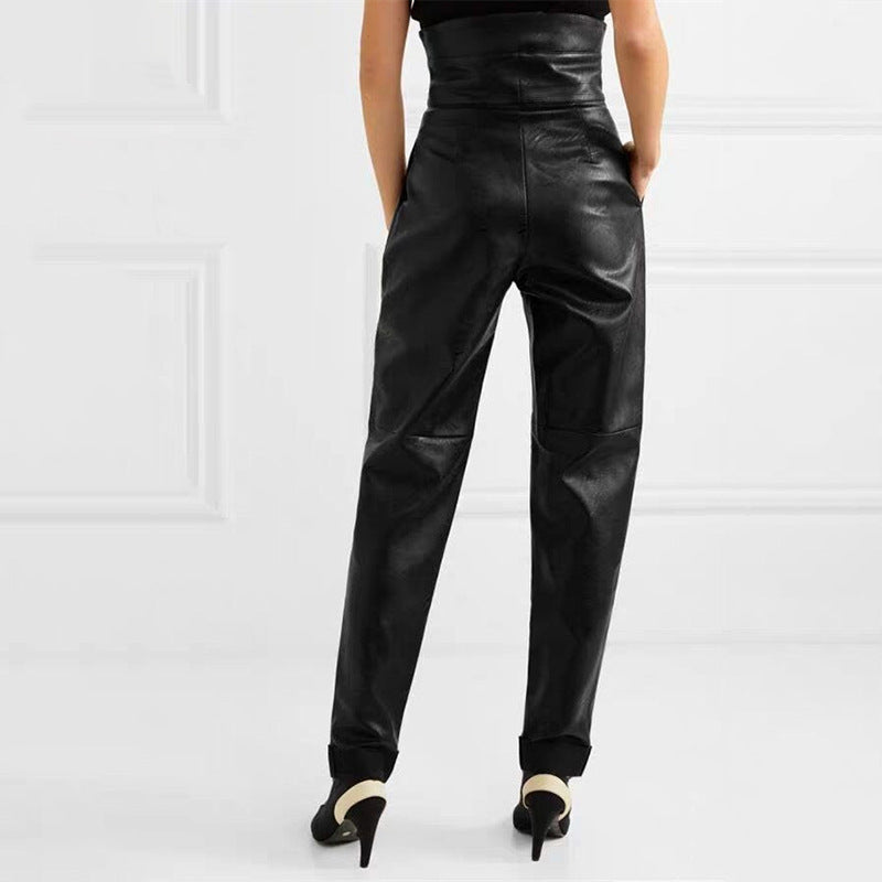 PU Leather Tapered Pants Street Harlem Style