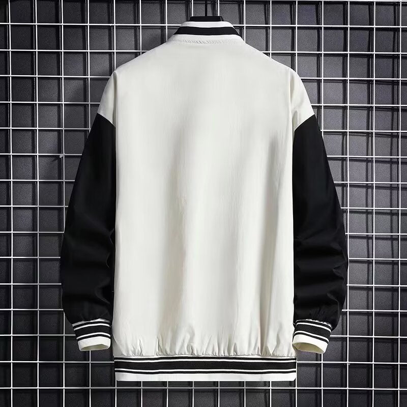 Veste de baseball ample noire et blanc crème en fibre de polyester