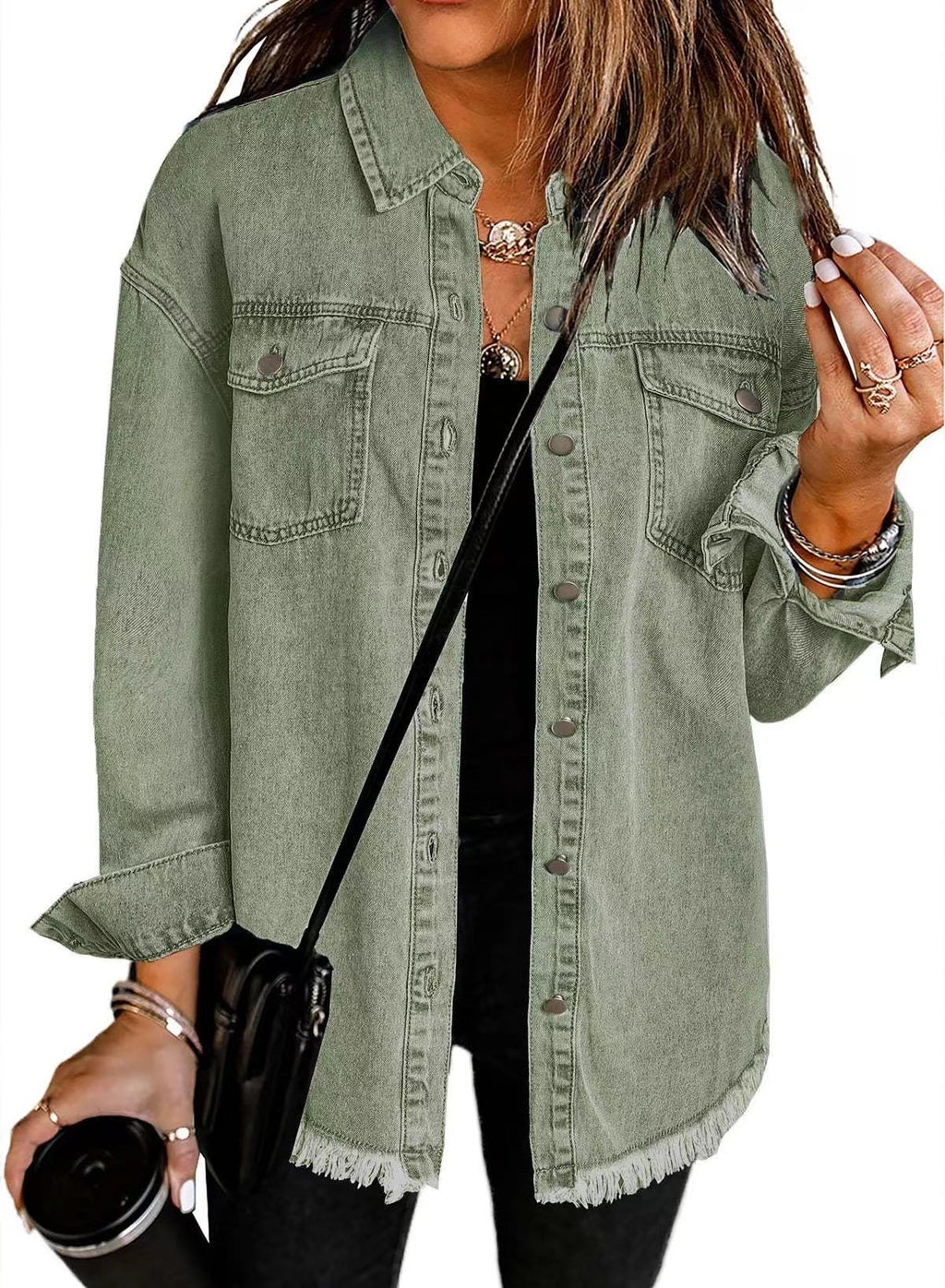 Washed Denim Shirt Women’s Street Style Frayed Hem Coat