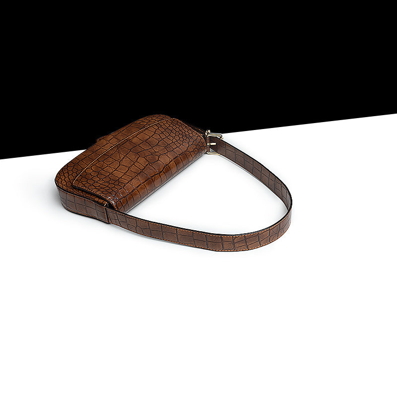 Genuine Leather Pattern Baguette Underarm Shoulder Messenger Bag 26.5cm