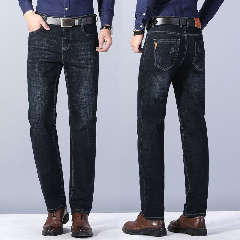 Loose Straight Mid-Waist Stretch Jeans for Men – Casual Work Denim