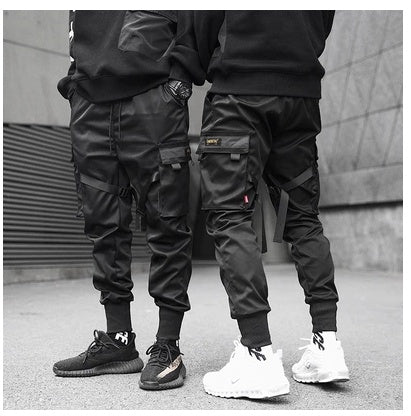 Pantalon de survêtement noir slim pour homme, pleine longueur, avec poches