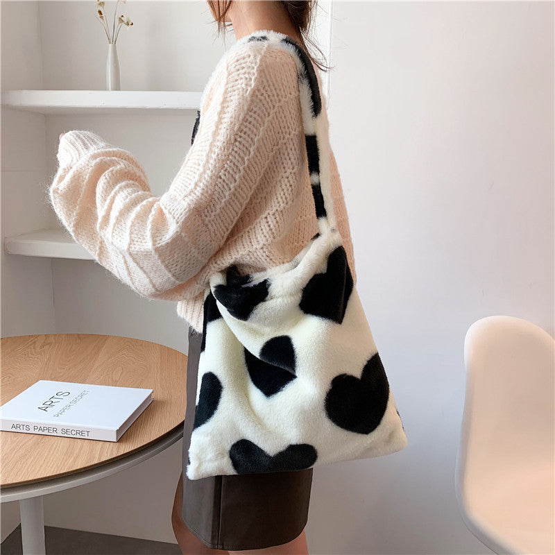 Grand sac shopping en peluche d'hiver pour femmes