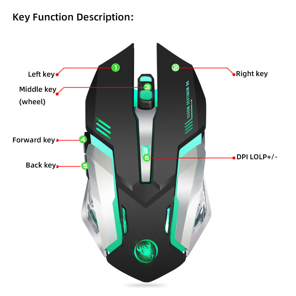 Souris gaming sans fil 2.4G avec lumière LED et 2400 DPI