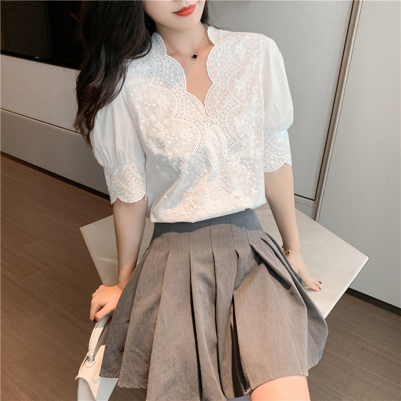 Summer Temperament Design Minority Bubble Sleeve Shirt