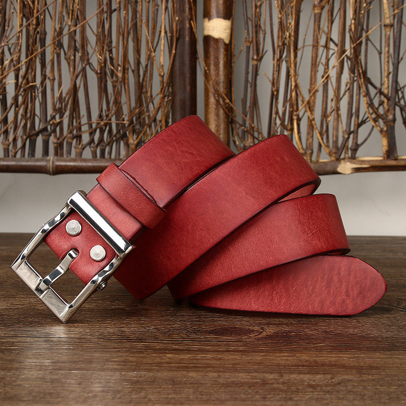 Men's Retro Genuine Leather Cowhide Belt with Stainless Steel Buckle
