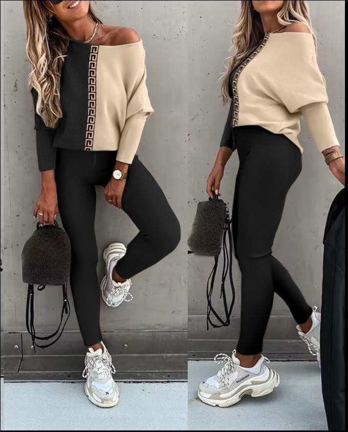 Ensemble de pantalon deux pièces à manches chauve-souris pour femme